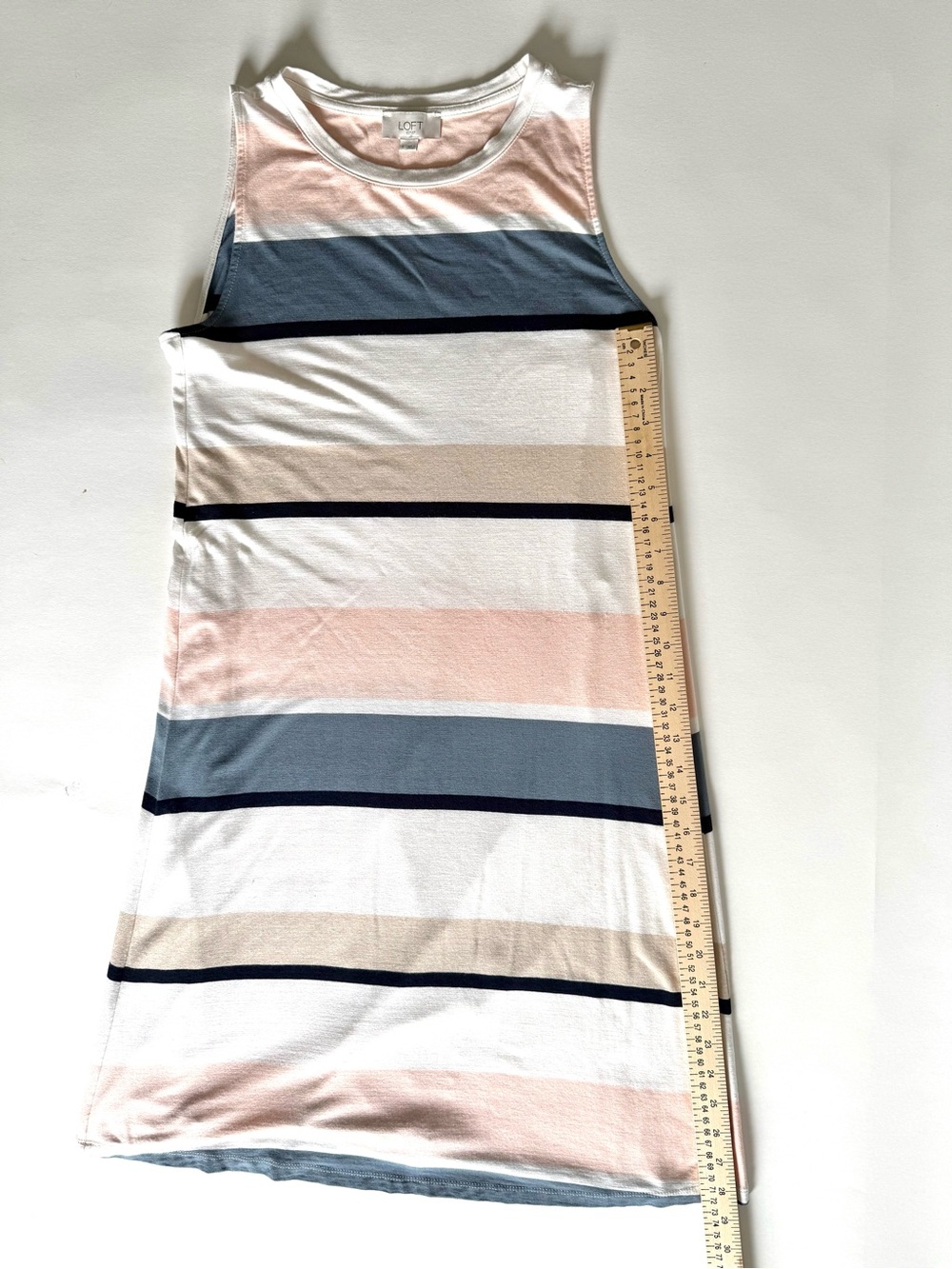 LOFT Pastel Colorblock Coastal Nautical Striped Knit Tank Swing Dress S Preppy - Picture 9 of 11